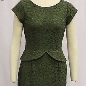 Anthropologie Green Lace Dress with Peplum